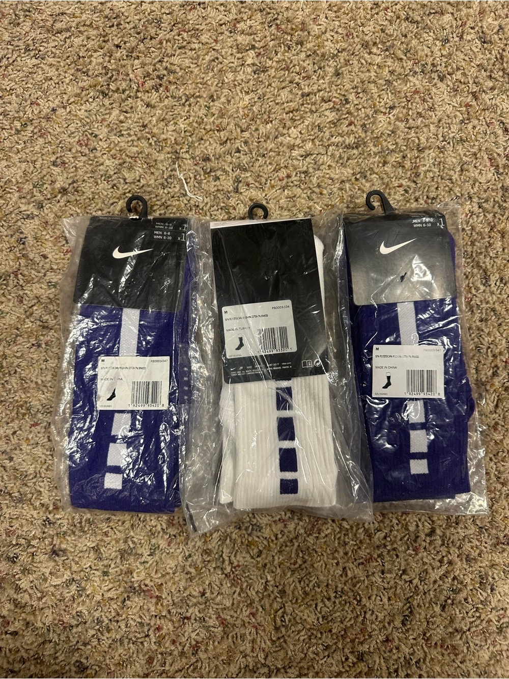 Nike Men’s Crew Athletic Socks in Purple & White (3-Pack)